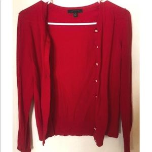 Red Ann Taylor Cardigan with Pearl Detail Buttons